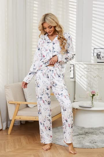 LYCY Womens Pajama Sets Floral Print, Long Sleeve Button Down Pajamas Set for Women Soft Sleepwear Pjs 2 piece Loungewear4