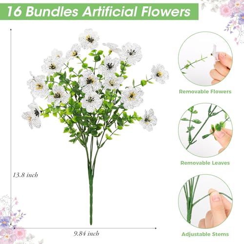 Image of Bassion 16 Bundles Artificial Flowers for Outdoors Fake Flowers, White