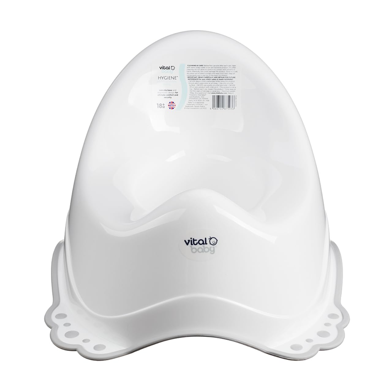 Vital Baby Perfectly Simple Potty, Everyday Basic Potty Trainer, Ergonomic Seat Design for Ultimate Comfort, Non-Slip Base, Lightweight & Portable, 18m+, Ideal for Potty Training, White/Grey