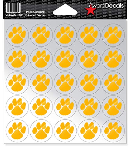 Award Decals Paw (Yellow Gold on Clear) Sticker Set (100 Decals) 1' The Original Award Decals...