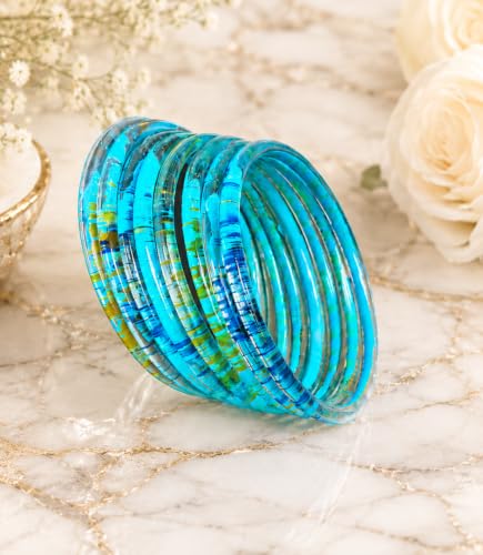 Image of NMII Premium Glass Bangle Set for Women | Multicolor Designer Kangan | Fancy Kanch ki Chudiya | 3D Transparent Chudi Set | Wedding & Festive Occasions Bangles