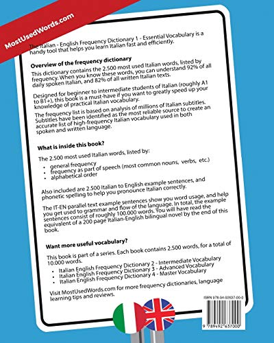 Italian Frequency Dictionary - Essential Vocabulary: 2500 Most Common Italian Words (Italian-English)