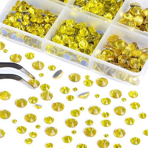 Image of Bymitel Hotfix Crystal Rhinestones Round Gems for Crafts,Mixed 6 Sizes with Wax Pencil Kit, Citrine 1.6-6.3mm SS4-SS30 /8000pcs