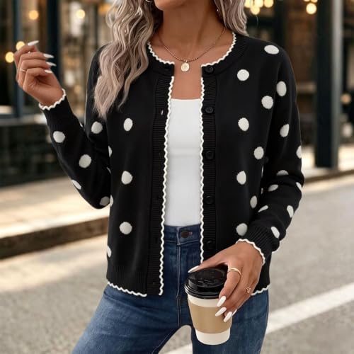 Womens Cardigan Lightweight Polka Dot Sweater Button Down Knit Coat - image 3