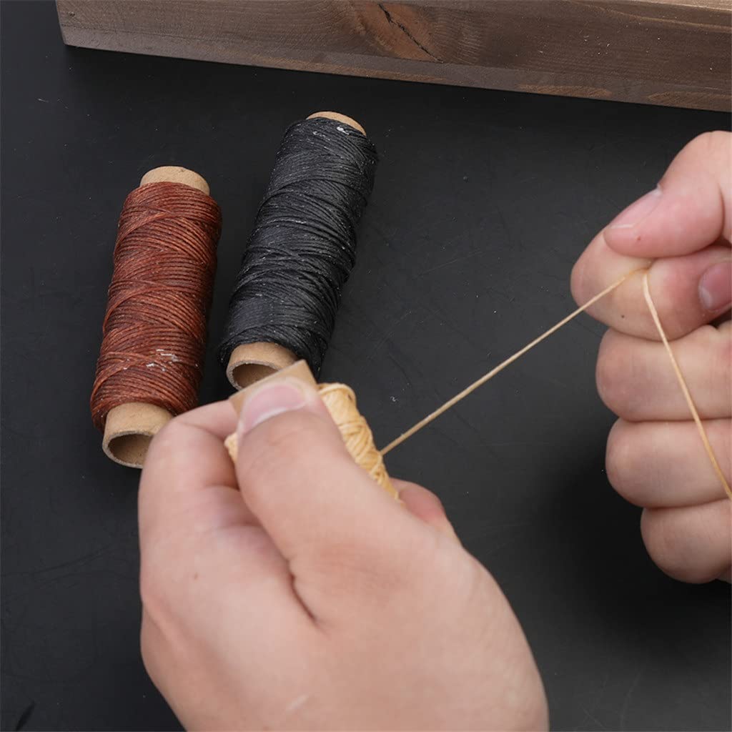Kit de Costura de Cuero de 18 Piezas con Aguja de Ojo Grande, Hilo Encerado, punzón y Otras Herramientas manuales para Manualidades de Cuero para Principiantes.