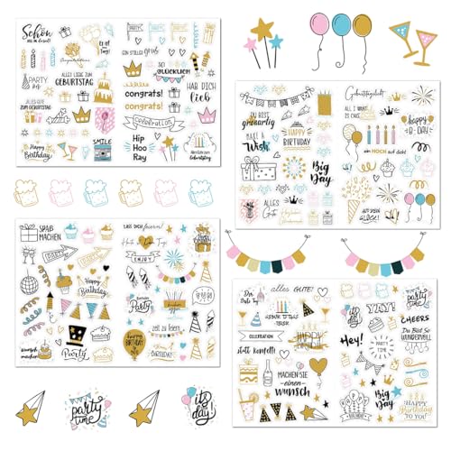 4 hojas pegatinas de feliz cumpleaños, pegatinas para álbumes de recortes infantiles, pegatinas para libro de firmas de cumpleaños DIY, pegatinas personalizadas, para decoración de fiestas