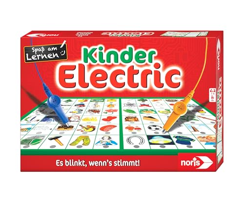 noris Kinder Electric Lernspiel – Zuordnungsspiel mit Lichtsignal bei richtiger Antwort, 12 Bildtafeln, Batterie betrieben – pädagogisches Spielzeug Kinder ab 4 Jahren