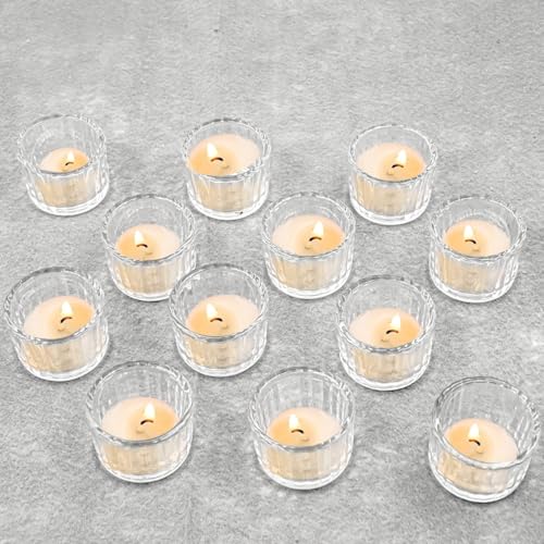 Clear Tea Light Candle Holders Pack of 12 Lre Co. Glass Candle Holders, Tea Light Holders for Home Decor Wedding Party