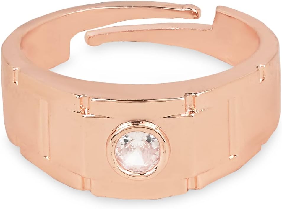 I Jewels Valentine Special Rose Gold Plated Elegant Classy CZ Crystal Adjustable Finger Ring for Men & s (FL234RG)