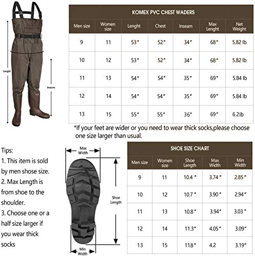 KOMEX Chest Waders,Fishing Boots Waders Hunting Bootfoot with Wading Belt Waterproof Boots Breathable Nylon and PVC Wading Boots for Men and Women