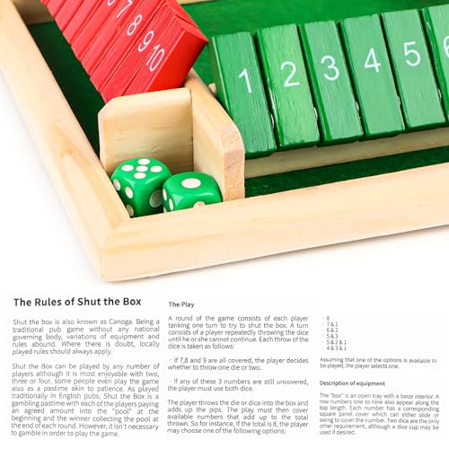 MplehDa Holz Brettspiel, 4-Spieler Shut The Box Spiel Würfelspiel Holz Mathematik Traditional Pub Board Würfelspiel Reisen 4 Spieler Great Family Brettspiele Urlaub unterhaltsames Spiel – Bild 6