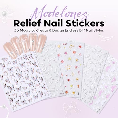 Pegatinas para uñas 3D con diseño floral elegante miniatura 6