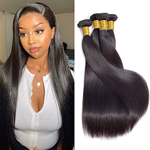 10A Straight Human Hair Bundles (28 28 28 28 Inch) 100% Virgin Brazilian Hair 4 Bundles Straight Weave Hair Human Bundles Unprocessed Remy Hair Bundles
