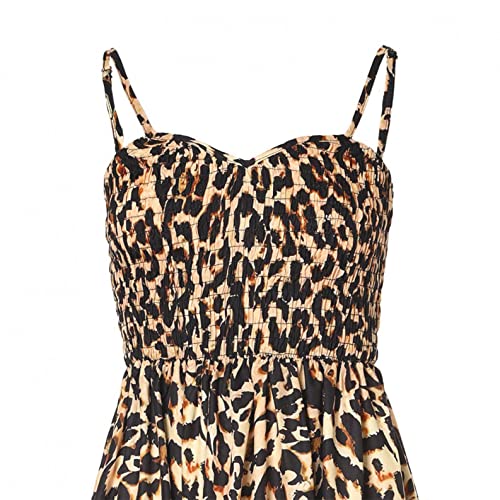 SLENDIPLUS Vestido feminino de oncinha com decote em V, alças finas, cintura elástica, vestido longo