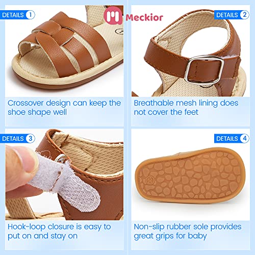 Image of Meckior Baby Toddler Infant Girls PU Leather Soft Open Toe Summer Sandals Flower Princess Flat Shoes