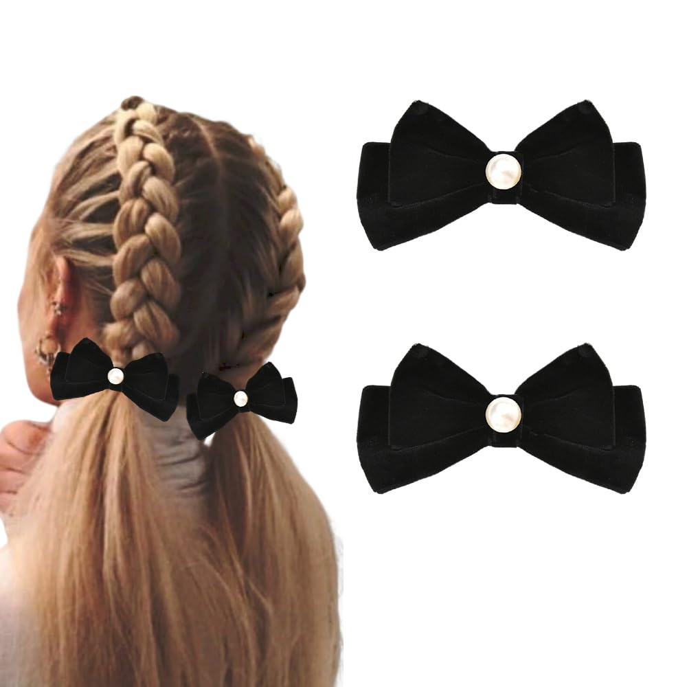 Amazon.com : Black Velvet Hair Bow Clips Small Pearl Bow-Knot Hair