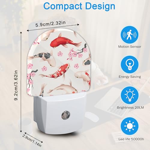 Image of Koi Fish Night Light,Bedroom Bathroom Cherry Night Lights Plug Into Wall Kitchen Hallway Stairs Hallway Plug in Energy Efficient Decor Desk Lamp Gifts