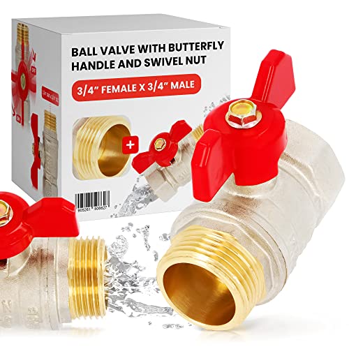 Válvula de Bola Tornillo Mariposa 3/4'' x 3/4'' Rosca Interna y Externa Tuerca de Embalaje Válvula de Esfera de Agua Latón Grifo Cierre Robusto