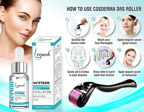 Image of Derma Roller & Glutathione serum Vitamin C HA Serum Sterile Safe & Effective for Scar & Blemishes, wrinkle Reduction (2.5mm Derma roller