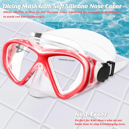 Image of Kids Swim Goggles Snorkel Diving Mask for Boys Girls Ages 5-15, Two-Color Anti-Fog Swimming Goggles with Nose Cover