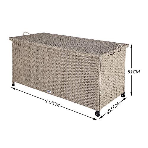 Casaria Auflagenbox Wasserdicht 2 Gasdruckfedern Rollbar Garten Polyrattan Sitztruhe Innenverkleidung 360L 122x56x61cm… – Bild 7