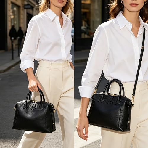 Bolso Satchel de cuero genuino para mujer miniatura 2