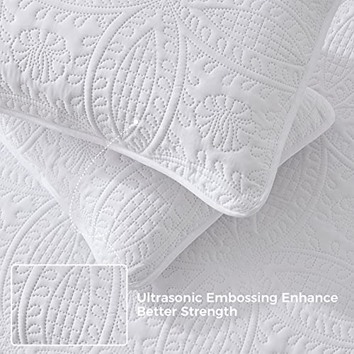 VEEYOO Bedspread Quilt Set Queen Size - Soft Microfiber Lightweight Coverlet Quilt Set for All Season, Quilt Set 2 Piece (1 Quilt, 1 Pillow Sham), Classicsl White - Thumbnail 5