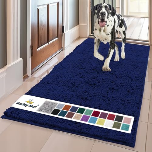Image of Muddy Mat | Super Absorbent Door Mat Indoor, Microfiber Quick Dry Chenille Entryway Rug, Non-Slip Front Door Mat, Indoor Mats for Entryway, Machine Washable Pet Rug, Navy Blue Runner 24 inchX60 inch