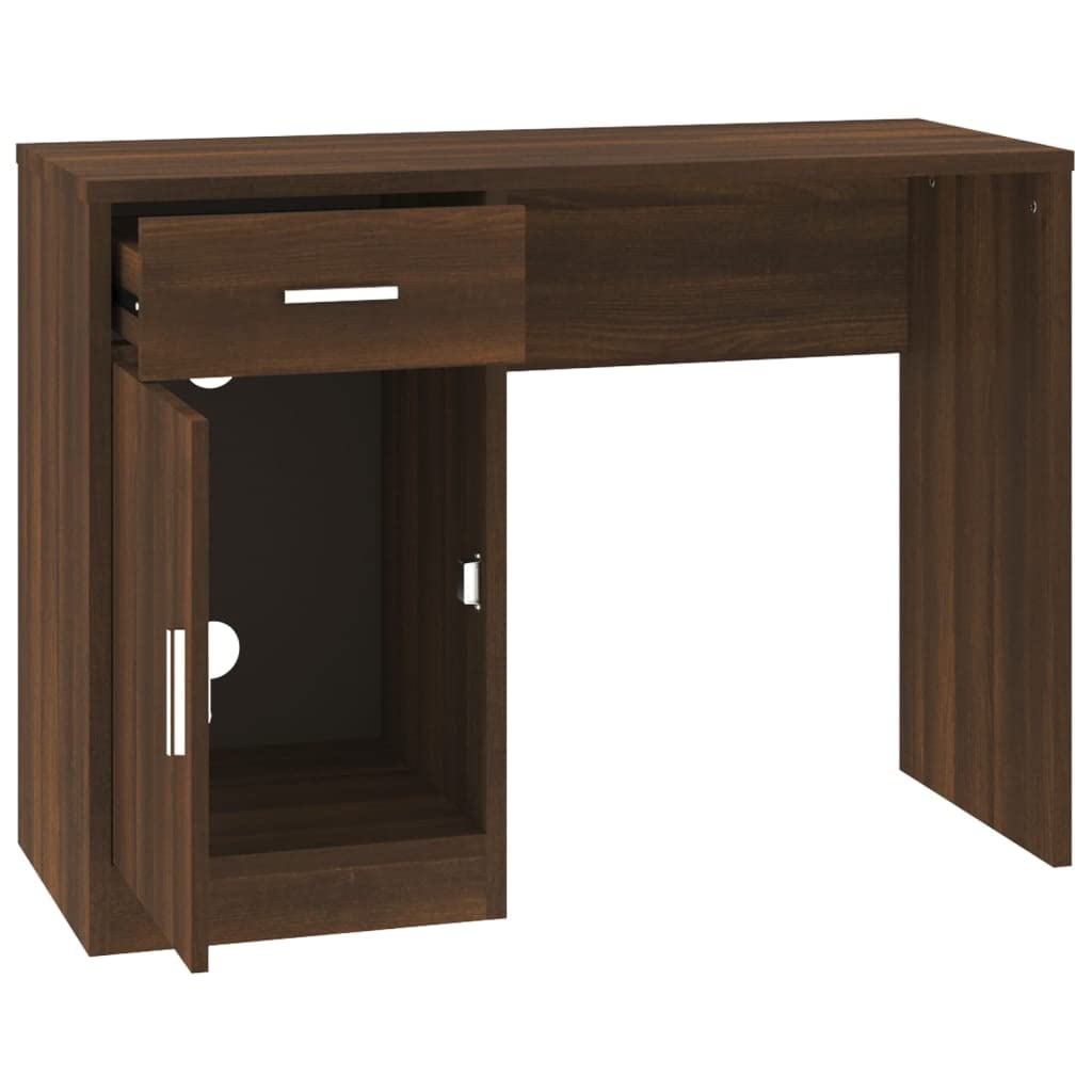 Scrivania con vano portaoggetti, colore marrone, effetto rovere, 100 x 40 x 73 cm, moderna scrivania per computer per ufficio, robusto materiale in legno, studio, mobili
