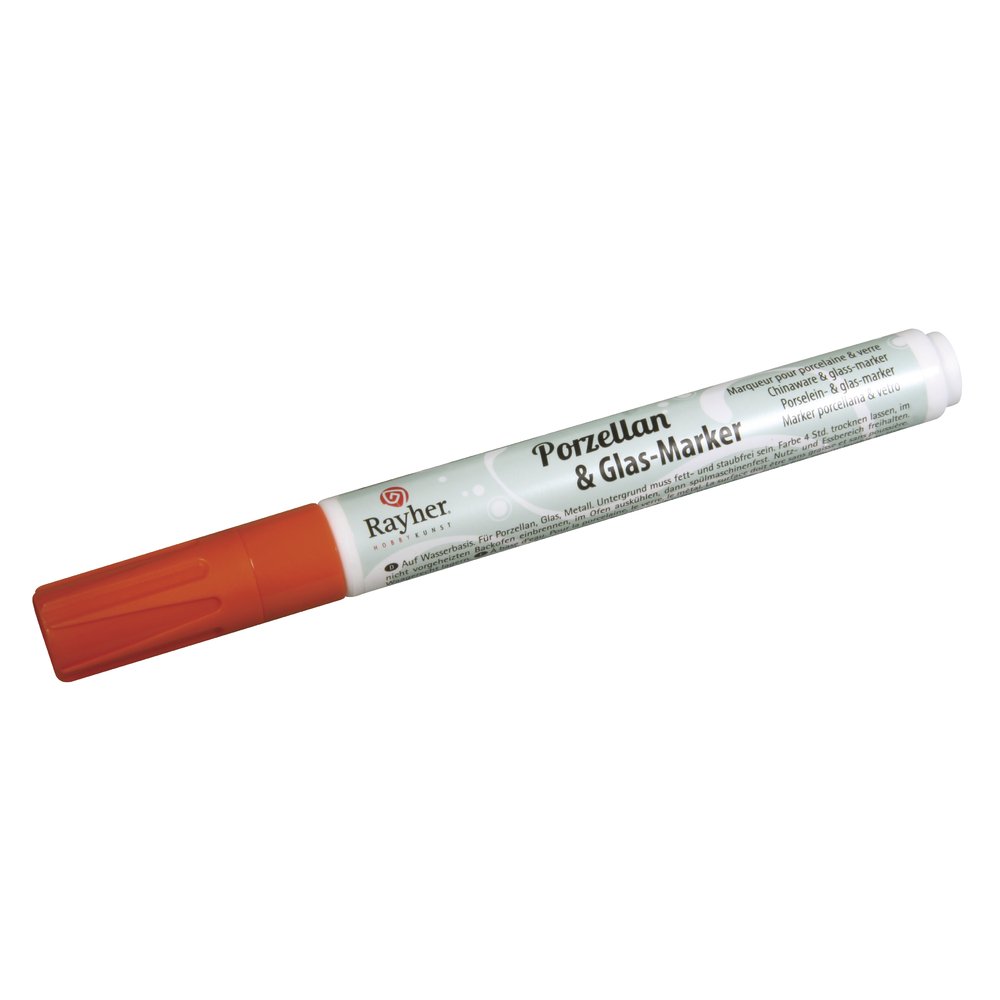 Rayher Marqueur pour verre et porcelaine, orange, 1 pce., pointe ronde interchangeable 1-​2mm, séchage rapide, base aqueuse, arts créatifs-​38709210