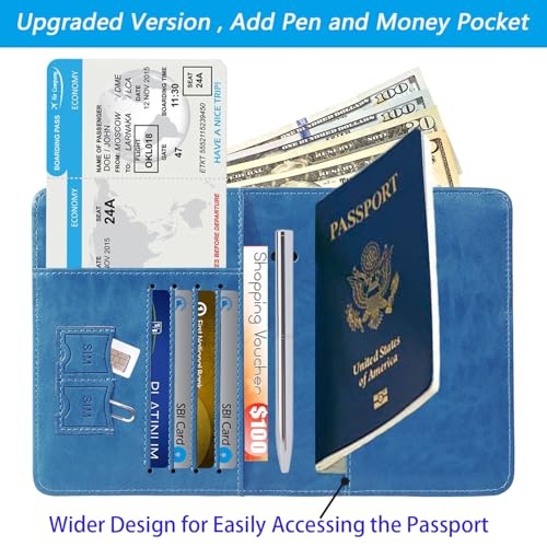 Passport Holder With Luggage Tag Travel Essentials Passport Cover Wallet RFID Blocking Leather Case International Must Haves Travel Accessories Women Men(115#Blue) - Thumbnail 4
