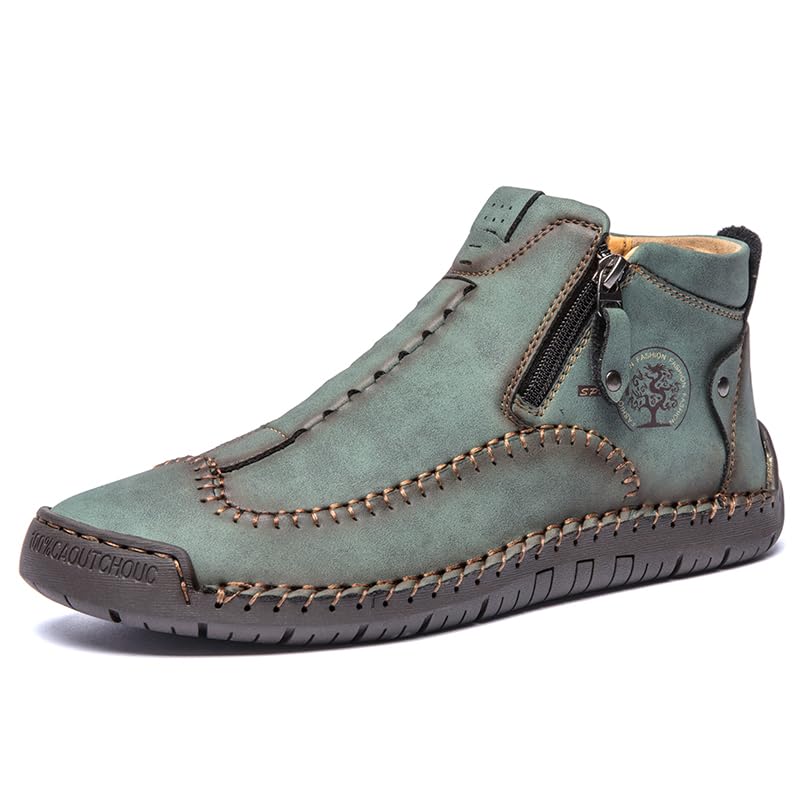 Image of men's casual outdoor short boots - hand sewn classic boots with fashionable side zipper decoration, perfect for outdoor enthusiasts and activities