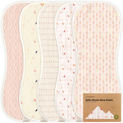 Image of 5-Pack Muslin Burp Cloths Baby Boy, Girl - Very Absorbent Baby Burp Cloth Rags, 8-Layers Viscose Derived from Bamboo Cotton Muslin Towel, Super Soft Spit Up Rags, No Shrink Washcloths (Prism)