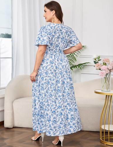 Image of ShopWonder Womens Plus Size V Neck Wrap Maxi Dress High Waist Ruffle Summer Casual Dress with Belt