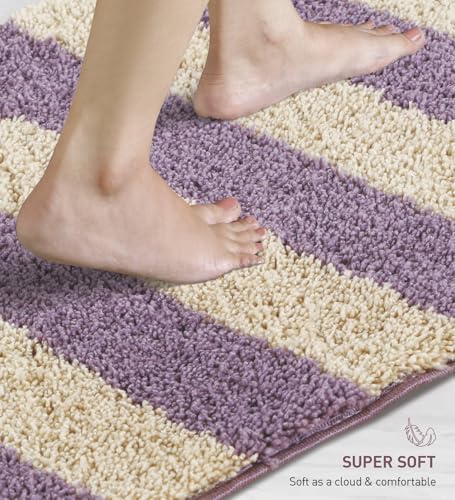 Image of Obsessions Ultra-Absorbent Quick-Dry Bath Mat | 1400 GSM Polyester | Soft, Non-Slip & Fast-Drying Bathroom Rug for Safety & Comfort | 40 x 60 cm | Mouve and Light Beige