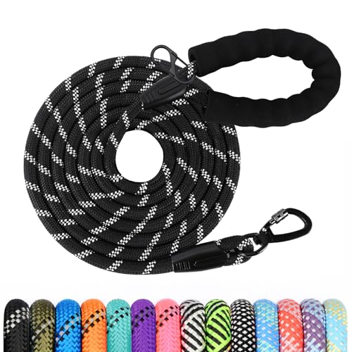 Longe pour Chien, 1,2M/ 1,5M/ 2M/ 3M/ 5M/ 10M/ 15M/ 20M/ 30M Laisse de Dressage pour Chien, Long Laisse avec Poignée Rembourrée pour Petits, Moyens et Grands Chiens