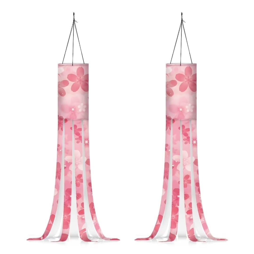 Jeiento Bling Floral Windsock with Hook Pink Cherry Blossom 40-Inch Windsock Flag for Yard,Garden,Patio,Home Wind Socks for Outside,Pack of 2