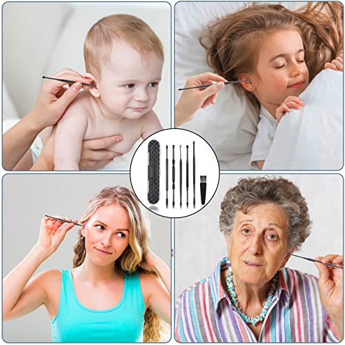 Hion Ohrenreiniger, Ohrenschmalz Entferner 6 in1 Medizinischer Ohrreiniger aus Edelstahl mit Aufbewahrungskiste Ear Cleaner, Geeignet für Kinder Jugendliche und Erwachsene(Schwarz) (Schwarz)