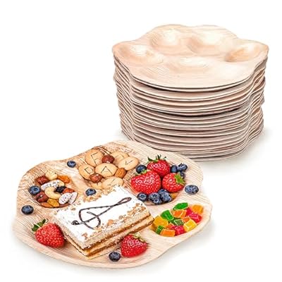 ECODECO Palm Leaf Plates - 25 Pack 10-Inch Divi...