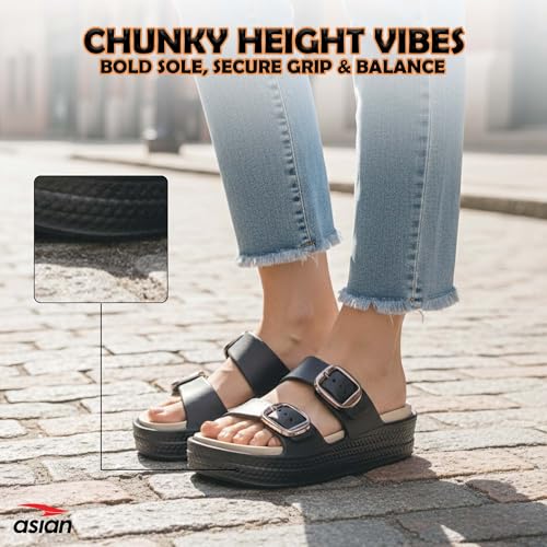 Image of ASIAN Femina-18 Women's Slippers with Elegant Double-Buckle Design, Soft Cushioned Footbed, Chunky Anti-Slip Sole, Lightweight Build, Perfect for Daily Use, Travel and Stylish Comfort