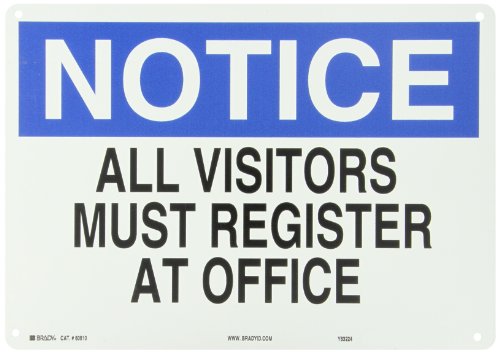 Panneau d'enregistrement Brady bleu et noir Remarque All Visitors Must Register bei Office
