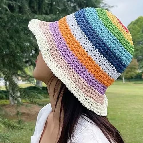 Sombrero de playa de paja para mujer color arcoíris miniatura 3