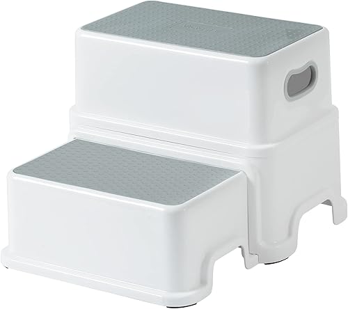 Victostar Taburete de 2 escalones para niños antideslizante resistente para entrenamiento de baño cocina gris-blanco