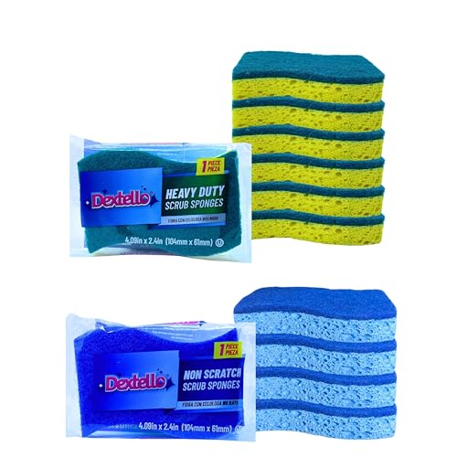 Dextello Scrub Pack – 10 Multi-Purpose Sponges (6 Heavy Duty for Tough Messes + 4 Non-Scratch for Delicate Surfaces) – Kitchen, Bathroom & Dish Cleaning – Durable & Comfortable Grip