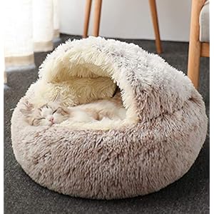 BoruisX – Cómoda cama para mascotas con pelo de felpa y funda extraíble, cómoda cama para gatos, cama de felpa para perros (marrón, 50 x 50 cm)