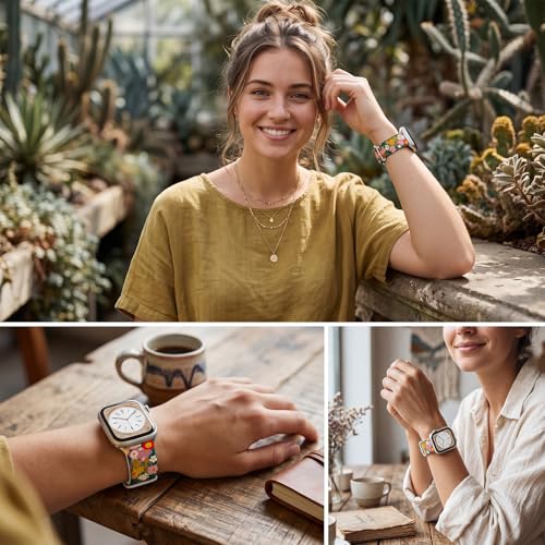 Image of Floral Band Compatible with Apple Watch Bands for Women 40mm 42mm 41mm 38mm 44mm 45mm 46mm 49mm, Cute Pattern Flower Soft Silicone Sport Strap for iWatch Series Ultra 11 10 SE 9 8 7 6 5 4 3 2