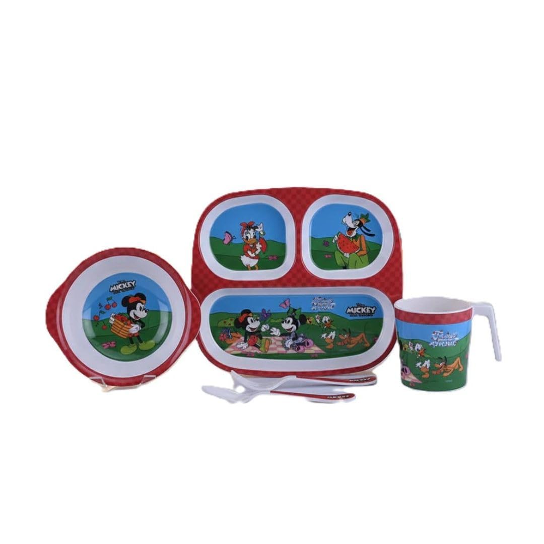 Kids Cartoon Dinner Set | 5-Piece Melamine Feeding Set with Partition Plate, Bowl with Handle, Mug, Spoon & Fork | Food Grade, Durable, Break-Resistant, Dishwasher Safe Gift Set for Boys & Girls | Red-image-15