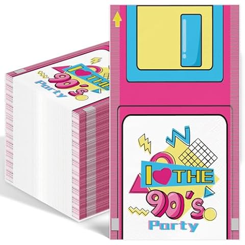 100PCS 90's Paper Napkins Disposable Hand Towels for Bathroom 3 Ply Back to the 90s Party Napkins Decorative Retro Neon Hip Hop Napkins for 1990's Disco Themed Birthday Party Supplies Decorations Cover