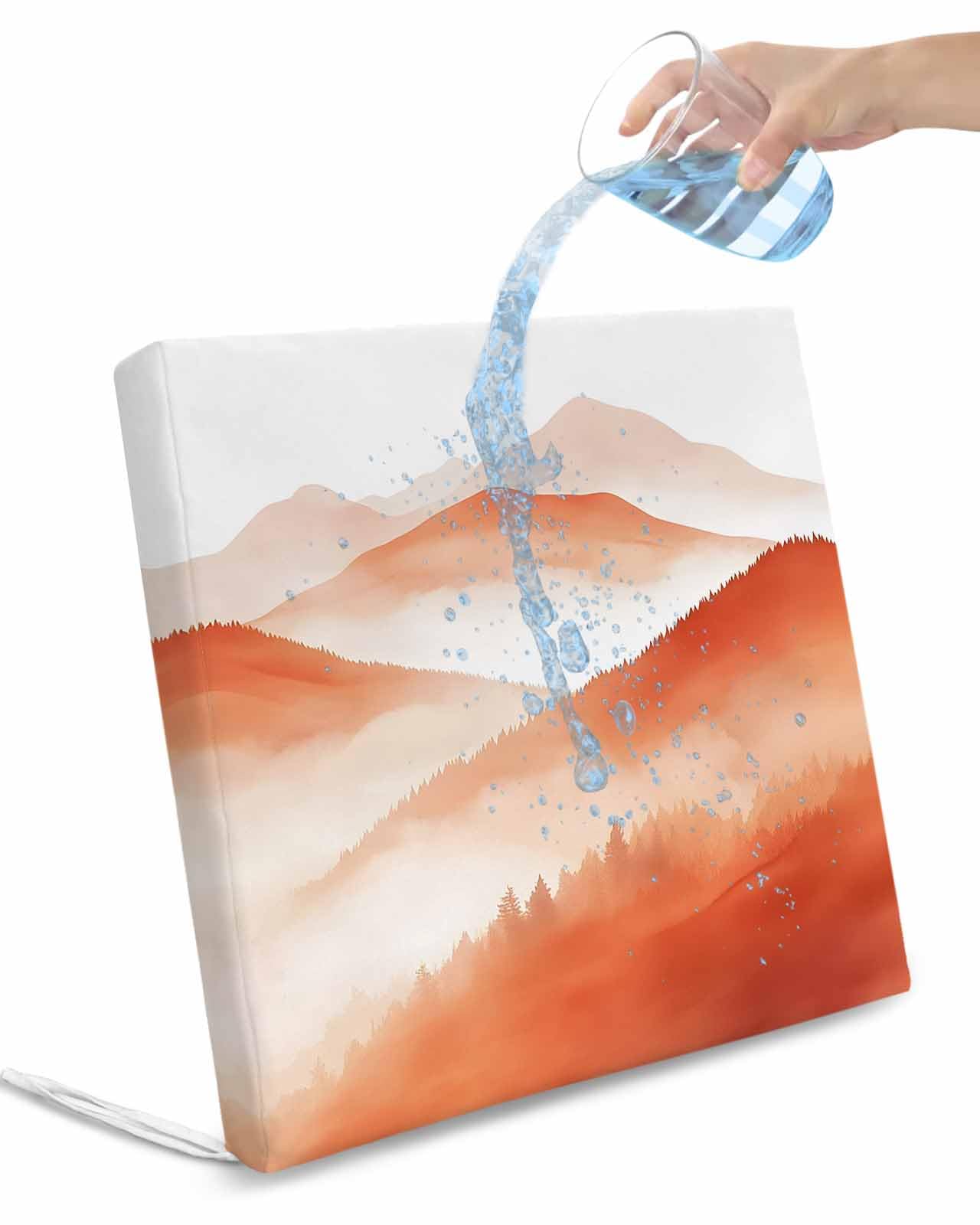 2 Pack Orange Mountains Waterproof Cushion Covers with Ties, Outdoor Patio Chaise Lounge Chair Seat Cushion Slip Covers Replacement(Only Cover) Modern Watercolor Nature Forest 22