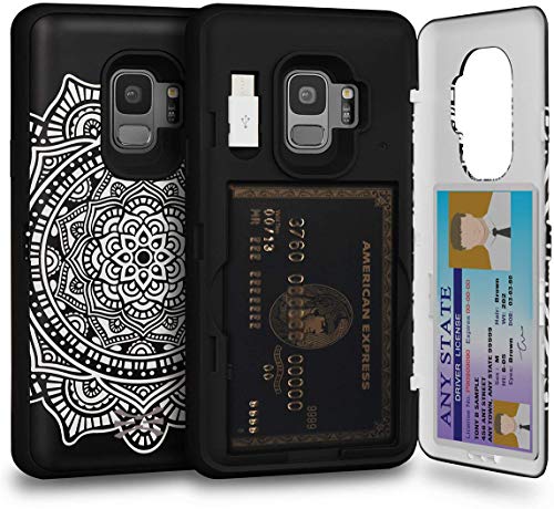 TORU CX PRO Compatible with Samsung Galaxy S9 Case - Protective Dual Layer Wallet Pattern with Hidden Card Holder + ID Card Slot Hard Cover, Mirror & USB Adapter - Dreamcatcher